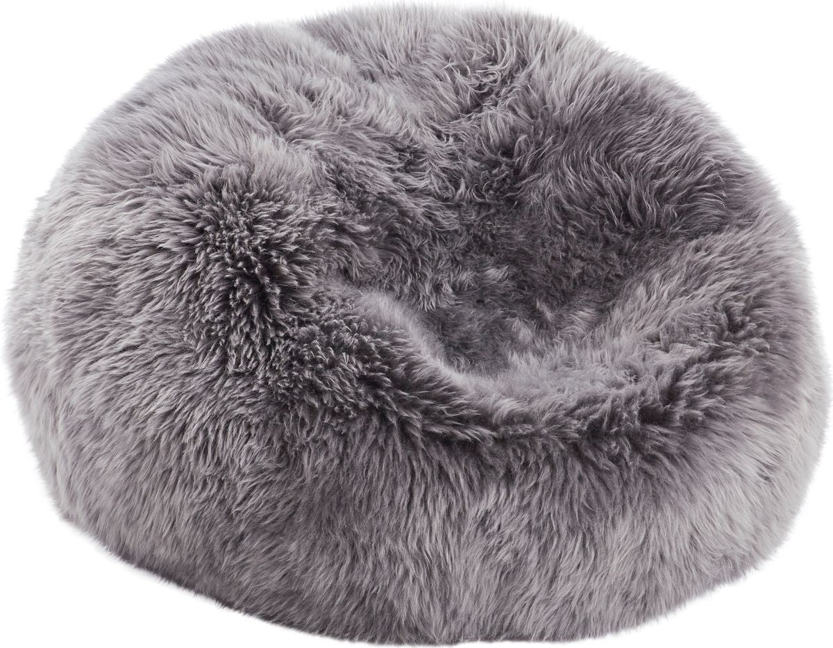 Round Sheepskin Bean Bag | Long Wool | Large Light Grey