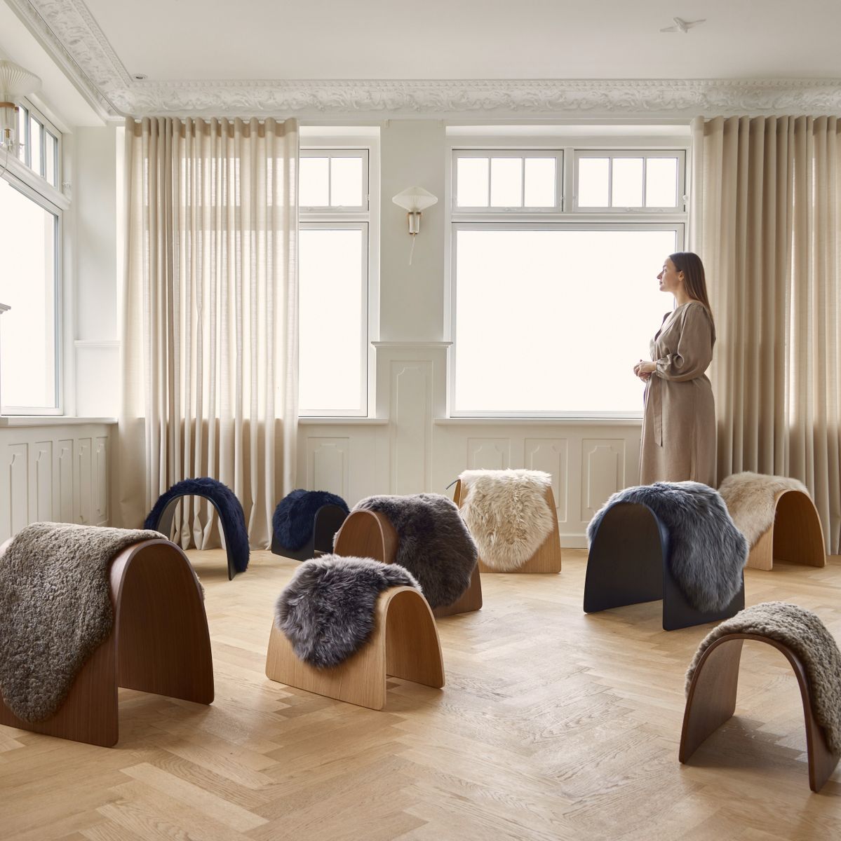 Sheep Stool Cover | Long Wool Black