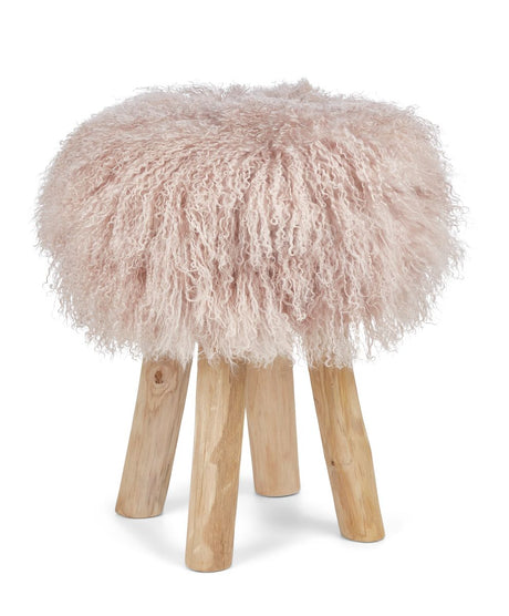 Theo Stool + Cover | Oak Legs | Mongolian Sheepskin Dove