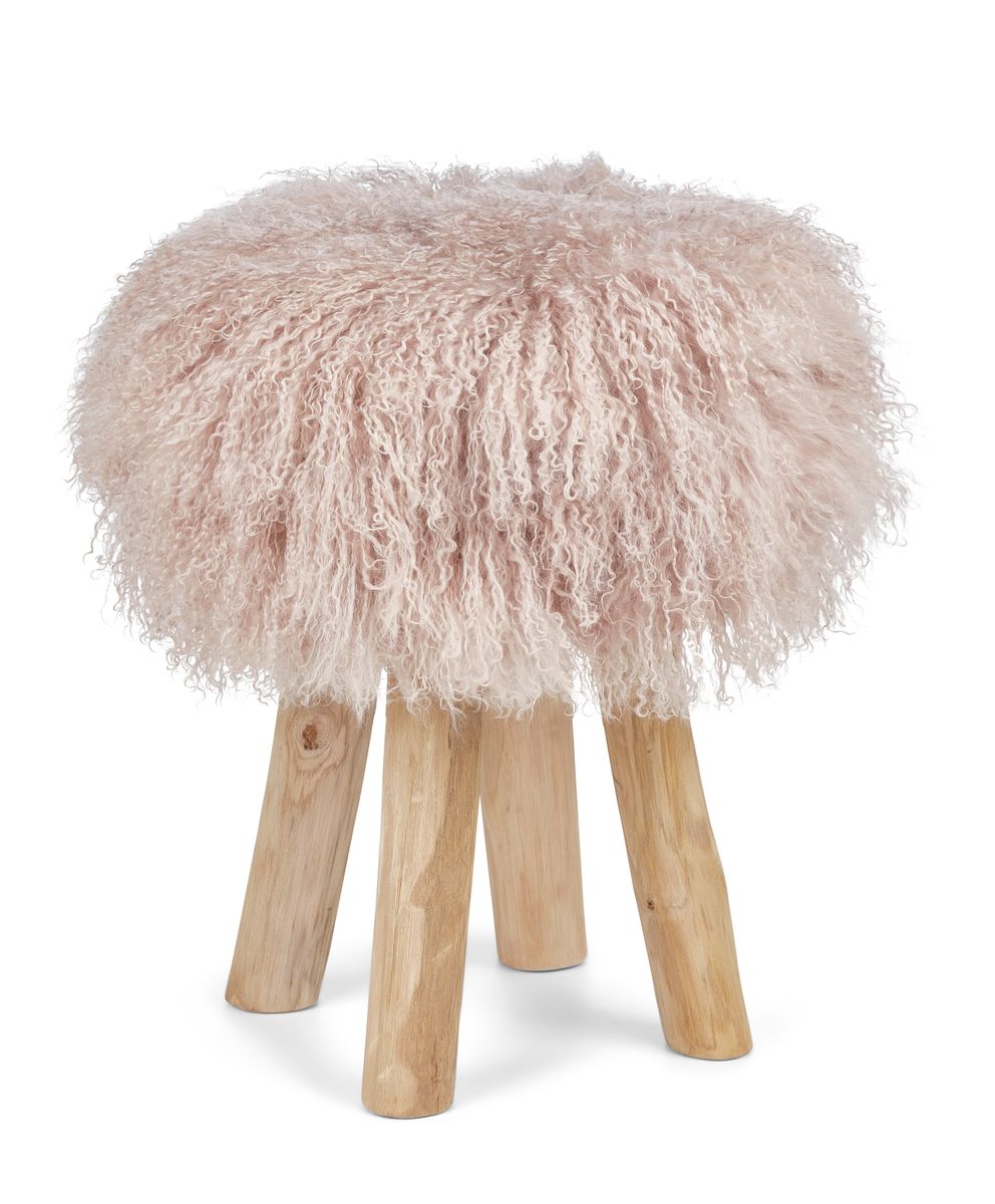 Theo Stool + Cover | Oak Legs | Mongolian Sheepskin Dove