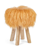 Theo Stool + Cover | Oak Legs | Mongolian Sheepskin Imperial Yellow