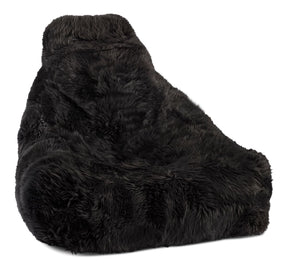 Sheepskin Bean Bag Chair | Long Wool | 100x100x80 cm Black