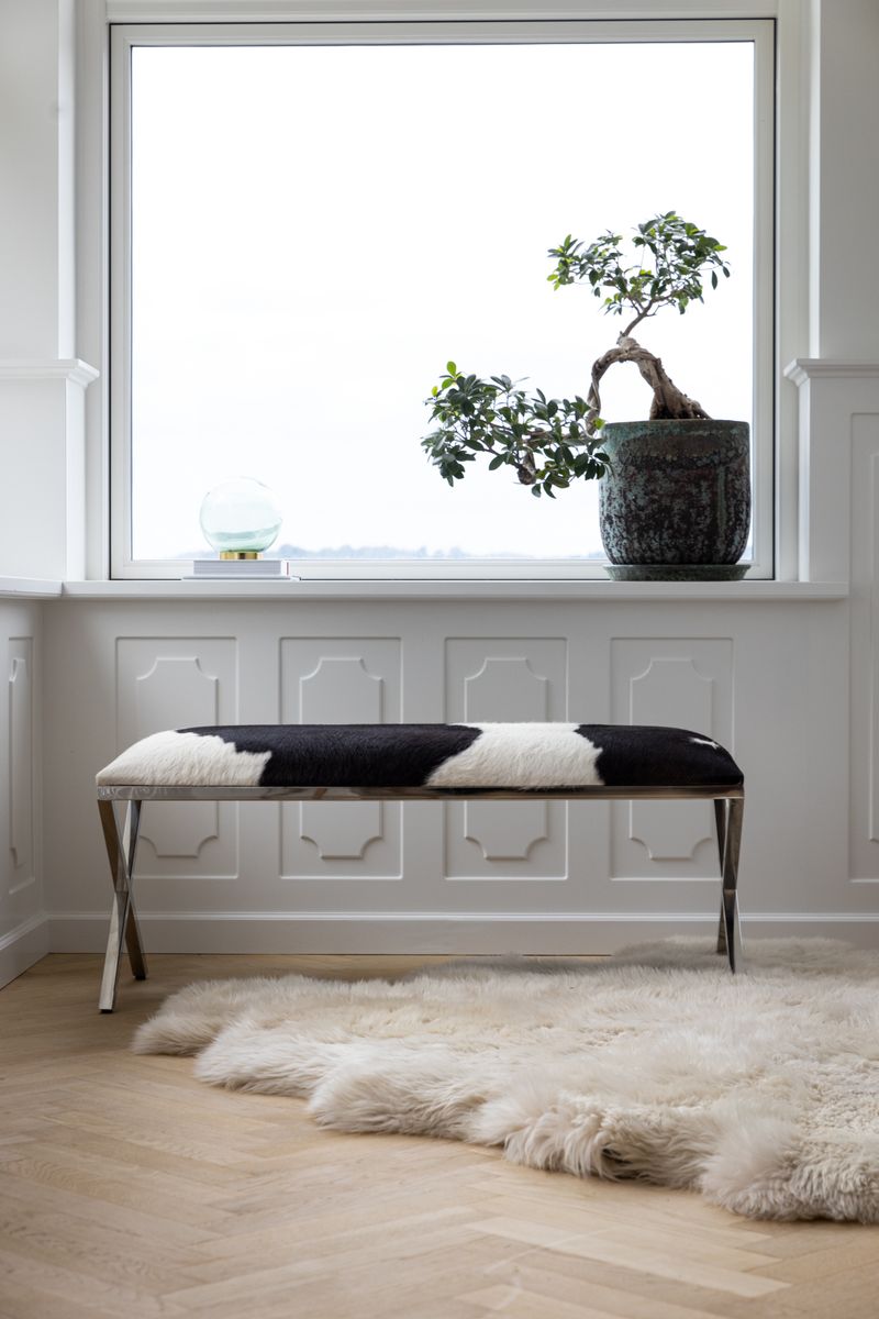 Bench Of Cow Hide | 110x42x45 cm Salt/Pepper/Black/White