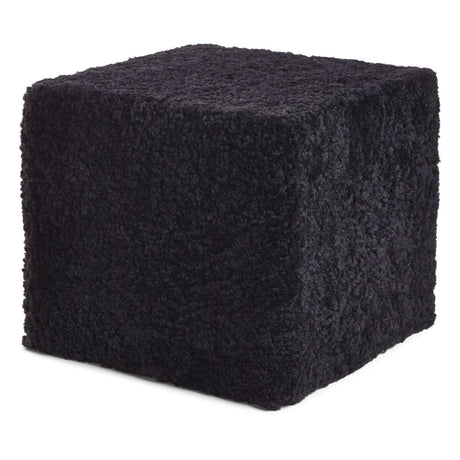 Short Wool Curly Sheepskin Pouf Black