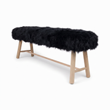 Theodor Bench | New Zealand Long Wool Sheepskin | 140x35x45 cm Black