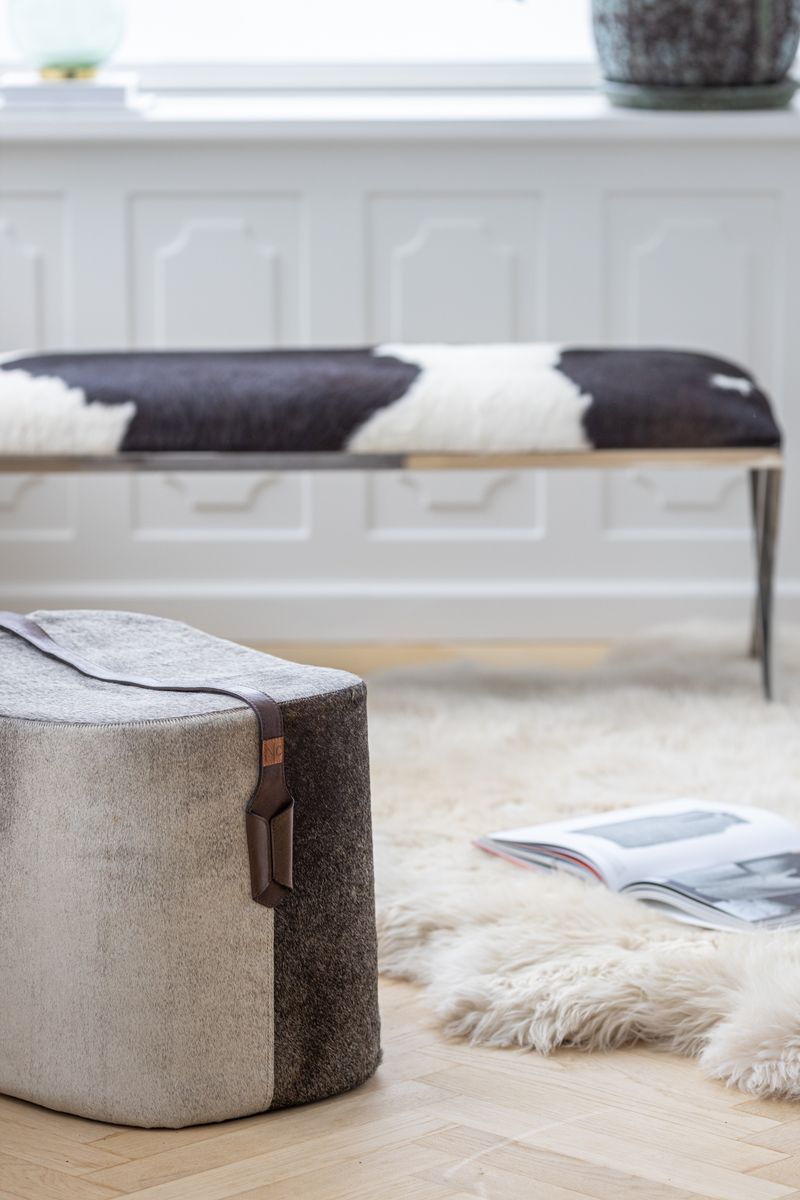 Bench Of Cow Hide | 110x42x45 cm Salt/Pepper/Black/White