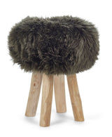 Theo Stool + Cover | Oak Legs | New Zealand Sheepskin Hedge Green
