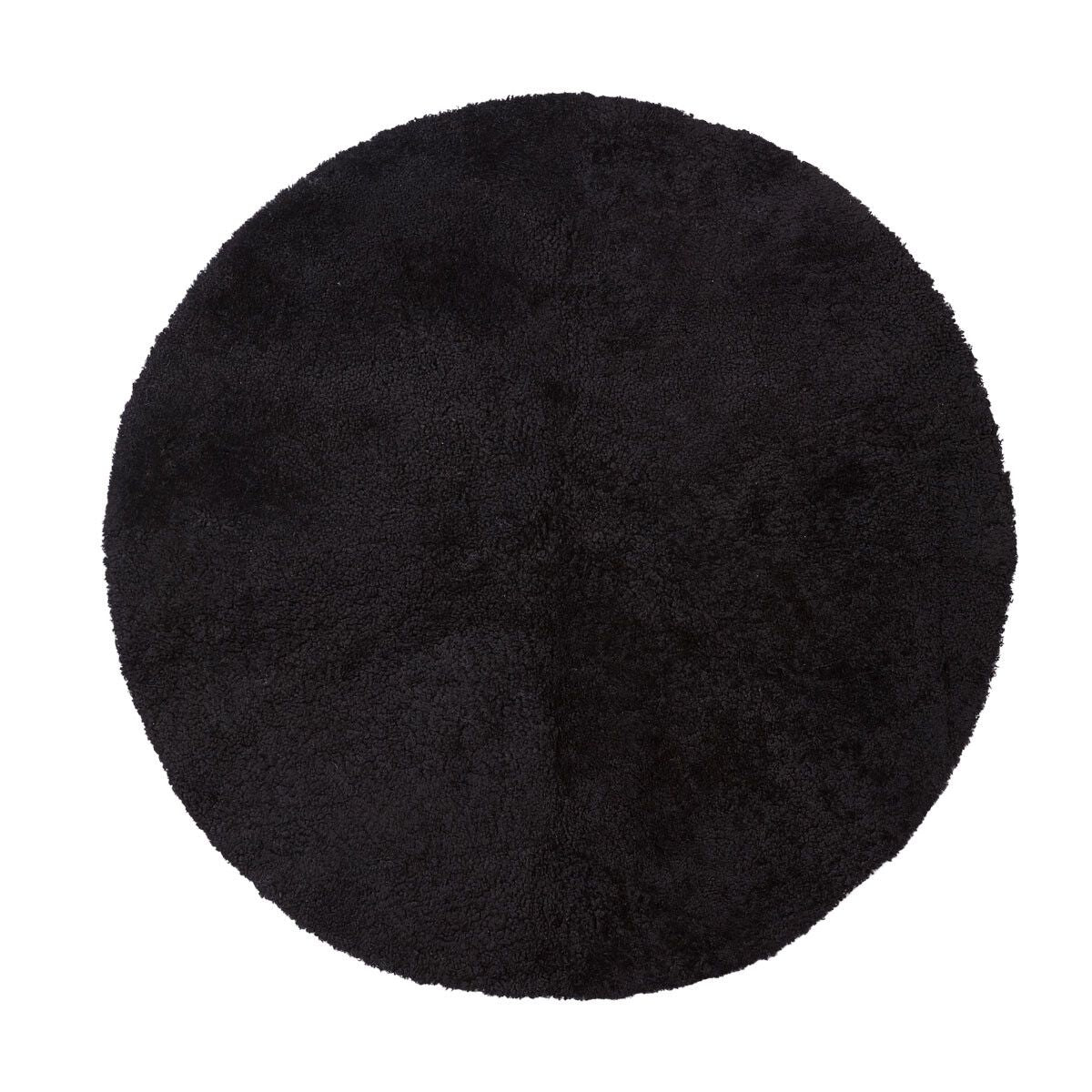 Short Wool Curly Sheepskin Design Rug | D140 cm Black