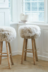 Theo Bar Stool + Cover | Oak Legs | New Zealand Sheepskin