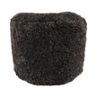 Short Wool Curly Sheepskin Pouf Chocolate