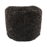 Short Wool Curly Sheepskin Pouf Chocolate