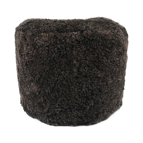 Short Wool Curly Sheepskin Pouf Chocolate