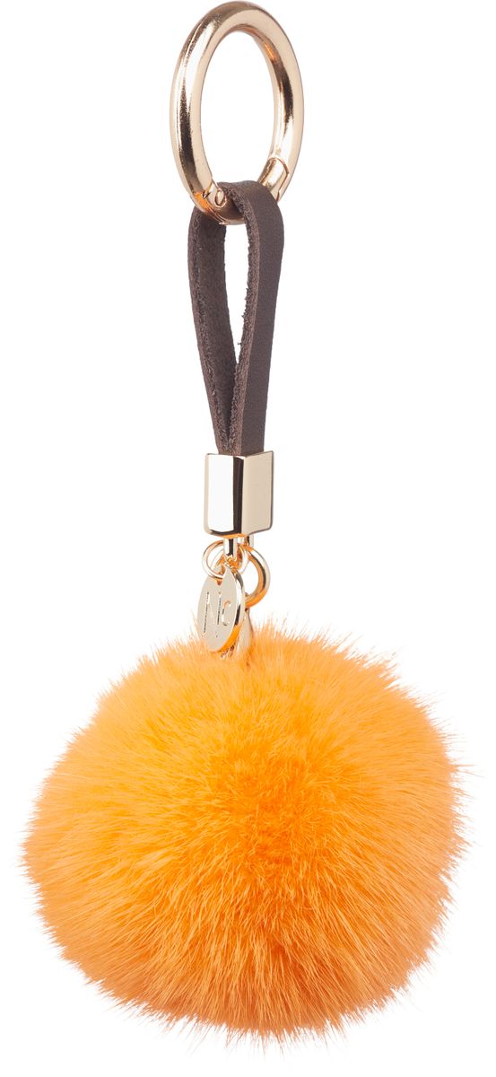 Pom Pom Keyring Leather Strap Orange