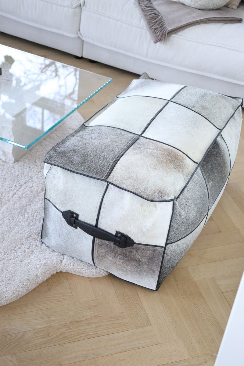 Calf Leather Pouf | Long | 45x82x38 Grey