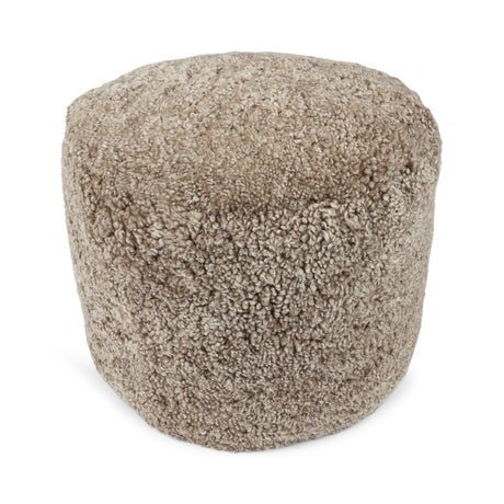 Short Wool Curly Sheepskin Pouf Sand
