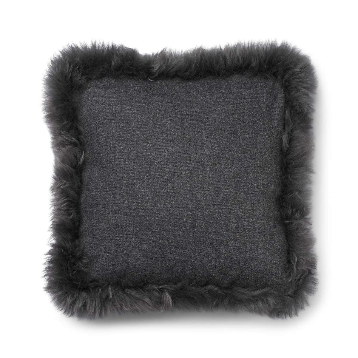 Wool Cushion | Long Wool trim  | 52x52 cm |34x52 cm Rock/Steel