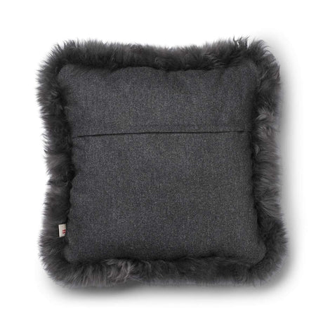 Wool Cushion | Long Wool trim  | 52x52 cm |34x52 cm Rock/Steel