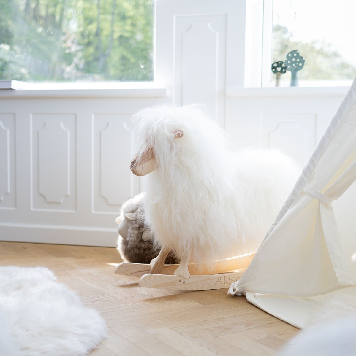 Rocking Sheep Short Wool | L85xW25xH60 cm | Large Ivory