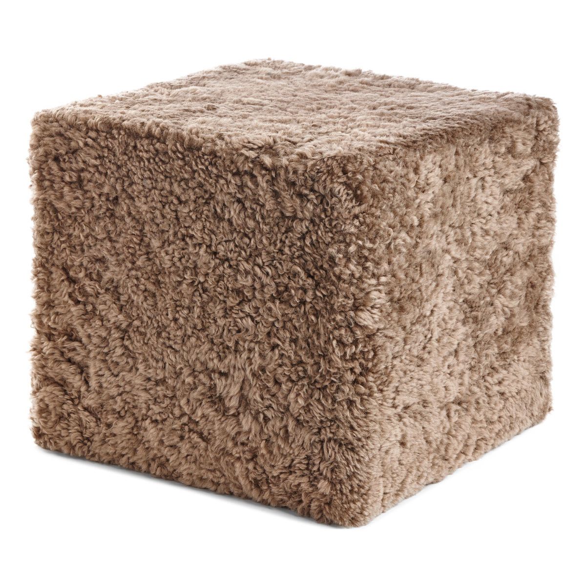 Short Wool Curly Sheepskin Pouf Taupe