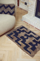 Short Wool Curly Sheepskin Design Rug | 70x100 cm Black/Taupe