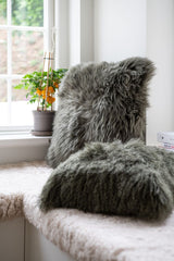 Long-Wool Sheepskin Cushion | 50x50 cm Hedge Green