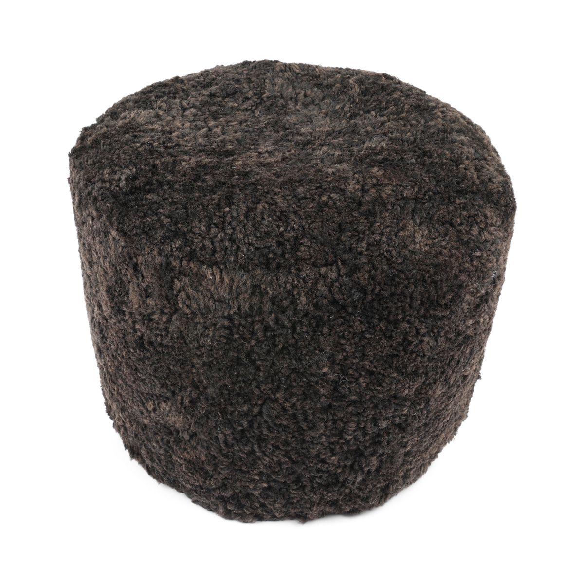 Short Wool Curly Sheepskin Pouf Chocolate