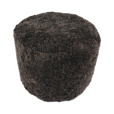 Short Wool Curly Sheepskin Pouf Chocolate