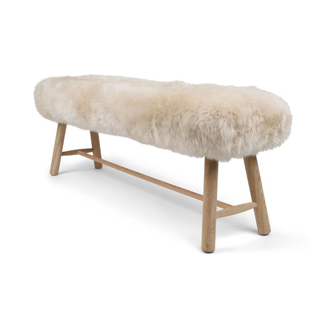 Bench with New Zealand Long Wool Sheepskin | Oak Legs | 140x35x45 cm