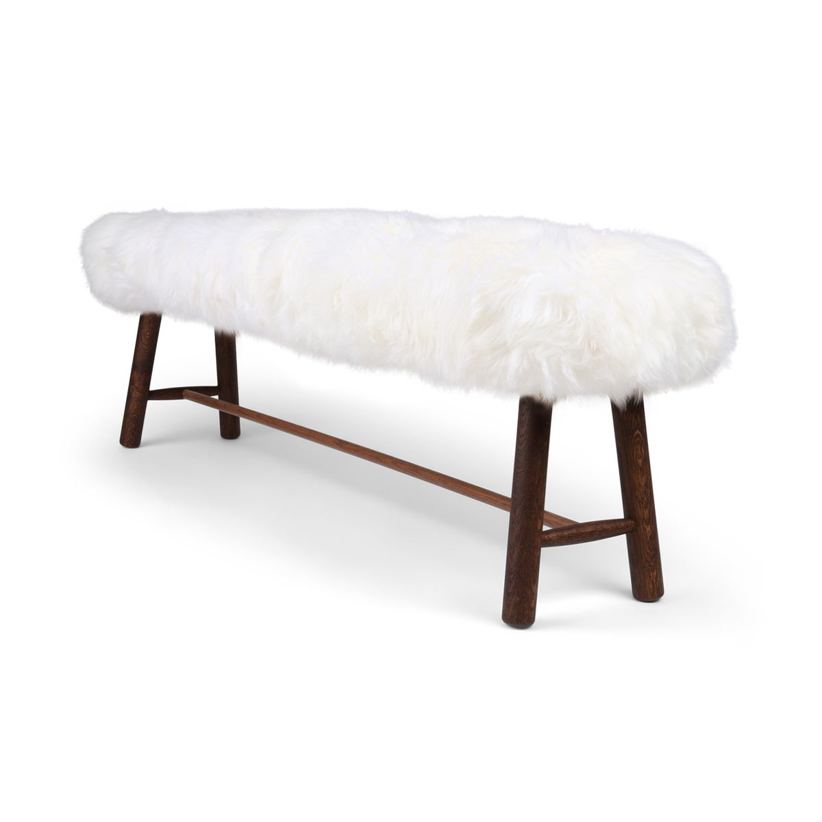 Theo Bench | New Zealand Long Wool Sheepskin | Dark Oil Oak Legs | 140x35x45 cm Ivory