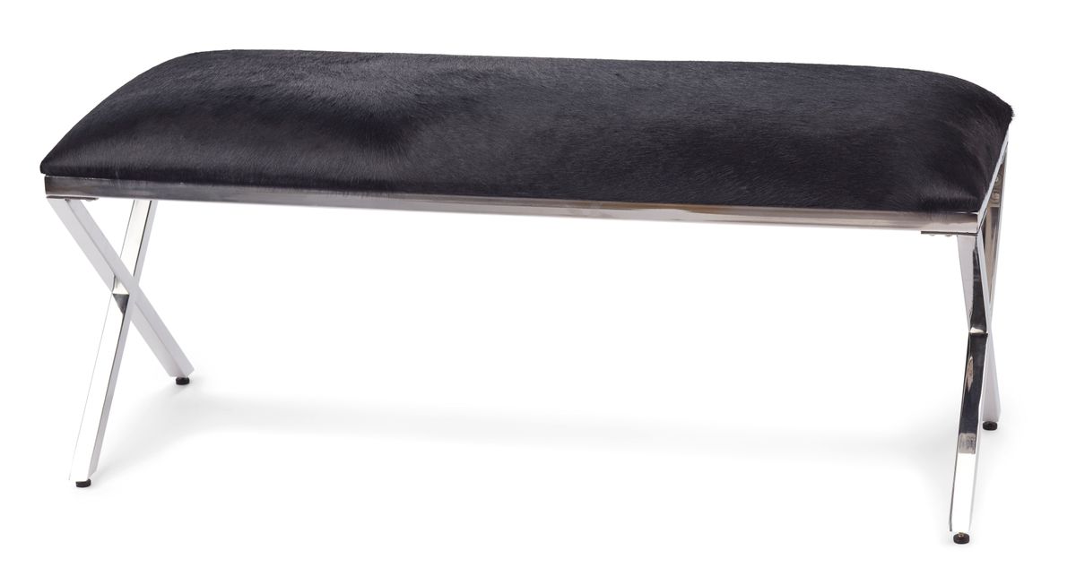 Bench Of Cow Hide | 110x42x45 cm Solid Black