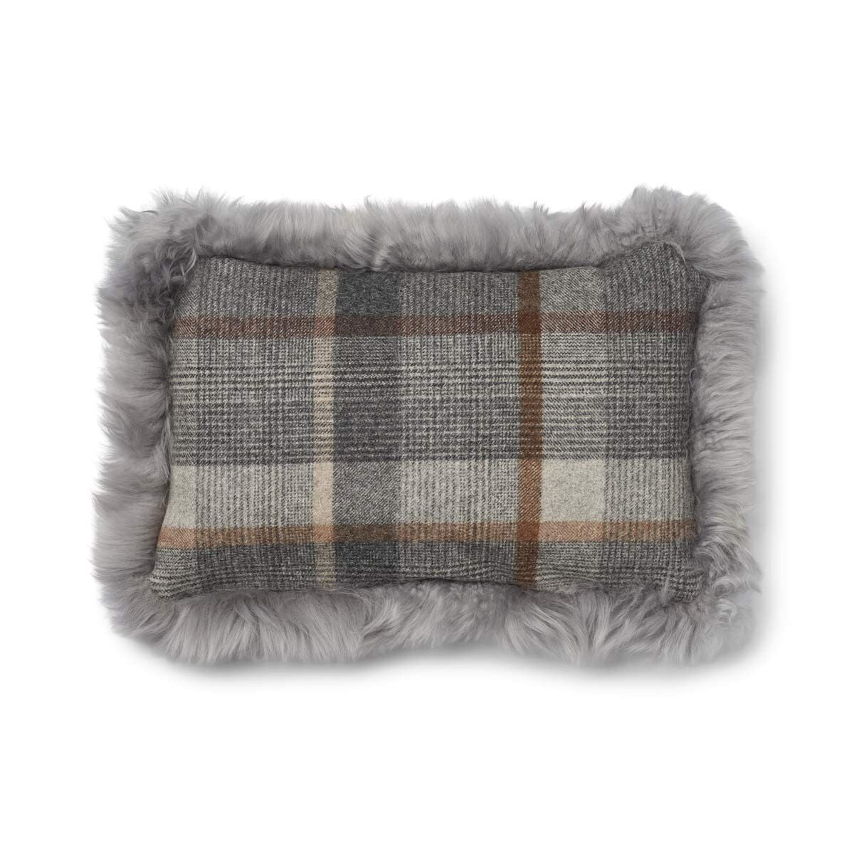 Wool Cushion | Doublesided | Long Wool trim | 52x52 cm | 34x52 cm Glencheck-Grey/Light Grey