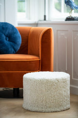 Short Wool Curly Sheepskin Pouf