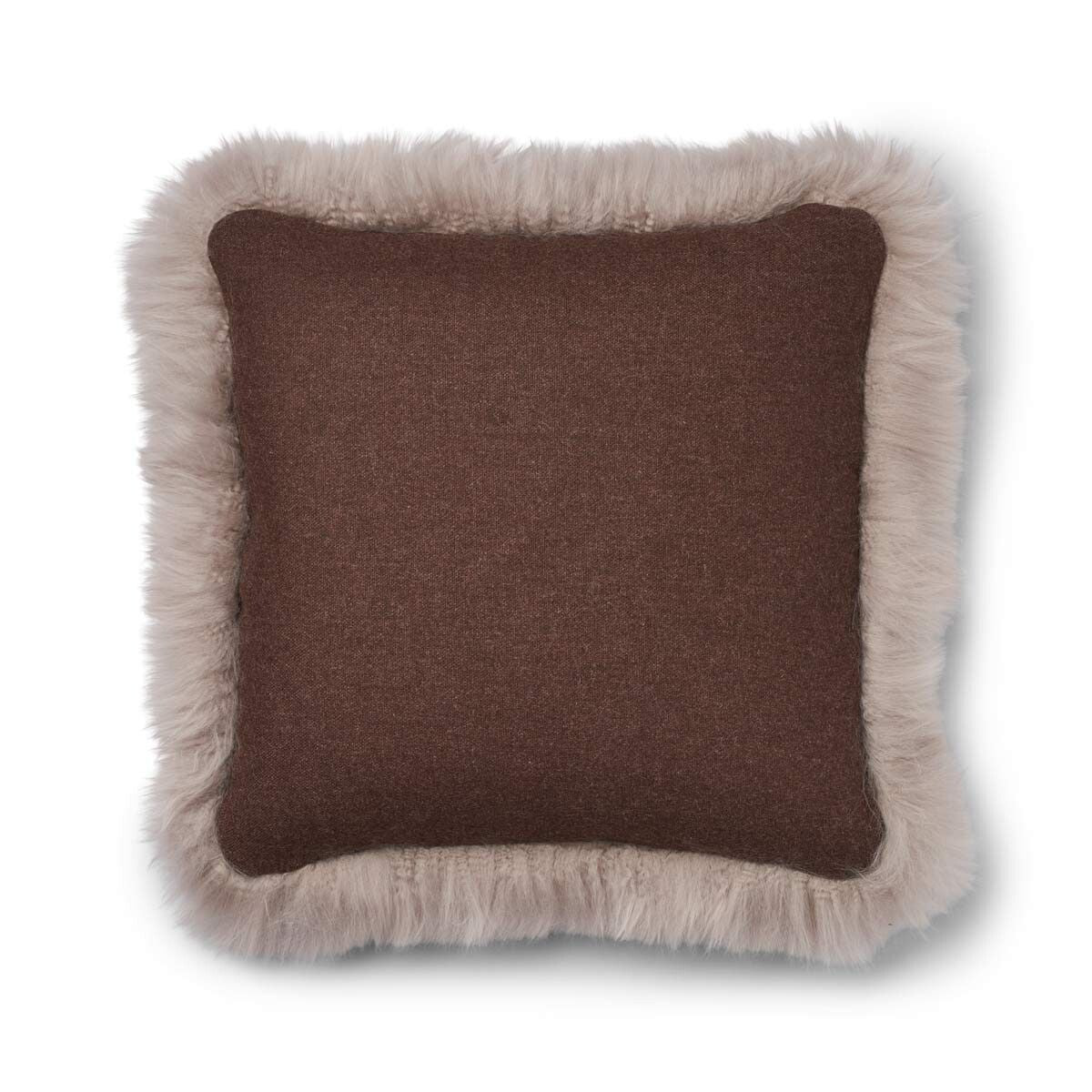 Wool Cushion | Long Wool trim  | 52x52 cm |34x52 cm Brown/Dove
