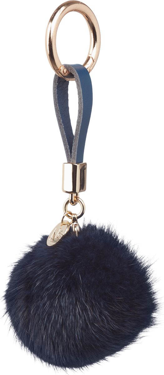Pom Pom Keyring Leather Strap Navy