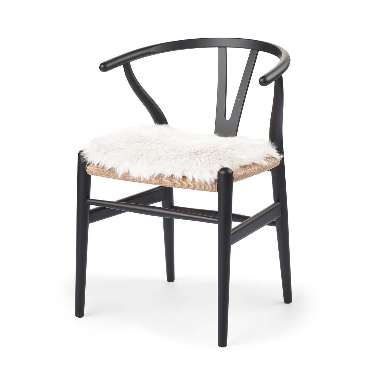 Long Wool Sheepskin Seat Cover | With Filling | 37x37 cm Ivory