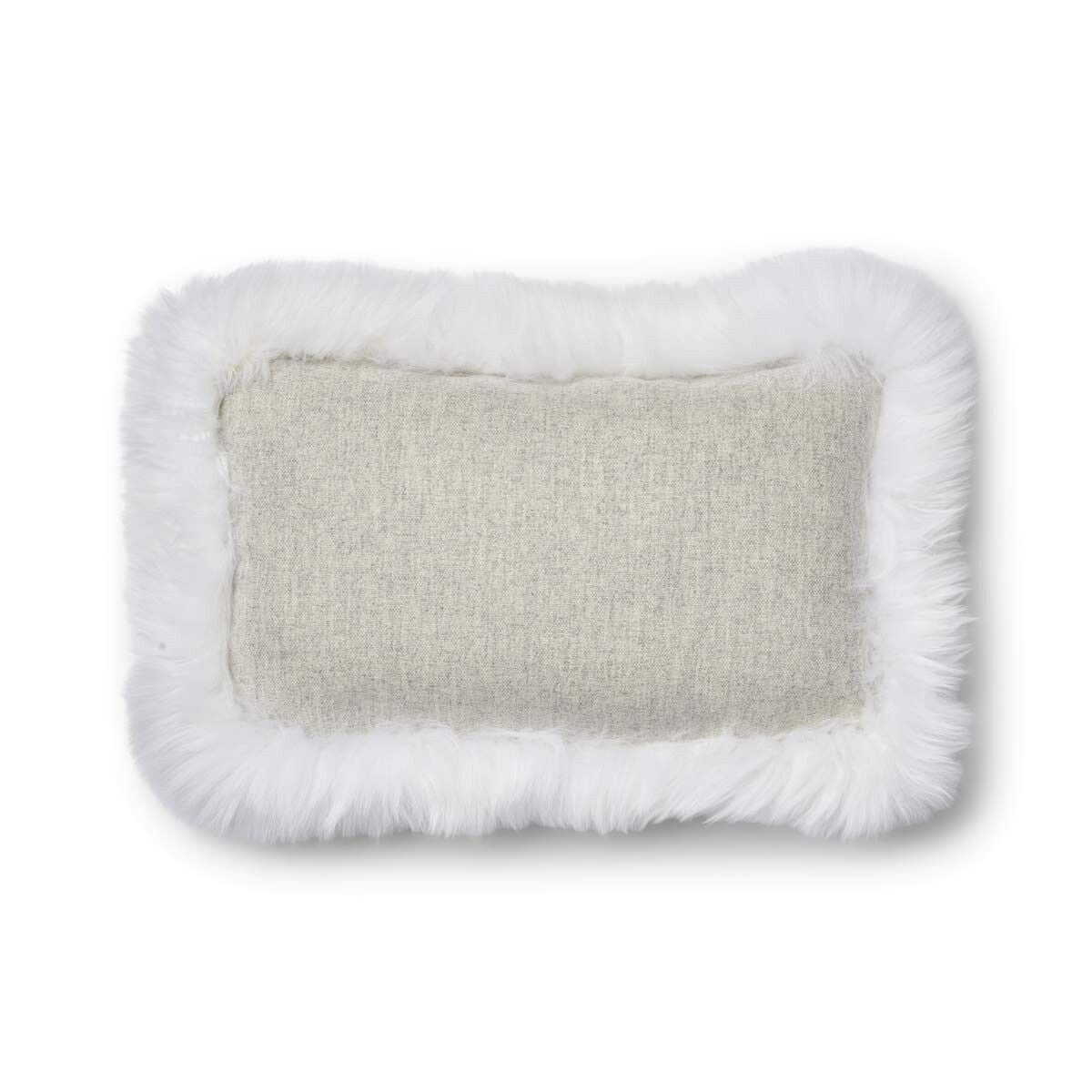Wool Cushion | Long Wool trim  | 52x52 cm |34x52 cm Silver/Ivory