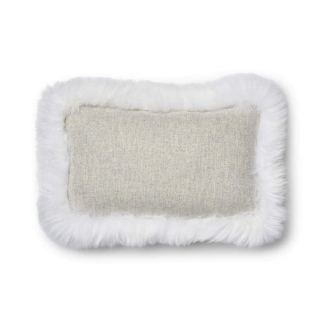 Wool Cushion | Long Wool trim  | 52x52 cm |34x52 cm Silver/Ivory