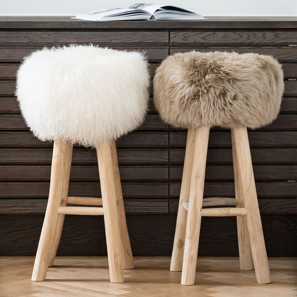Long Wool Stool Cover | Ø35xH17 cm Black