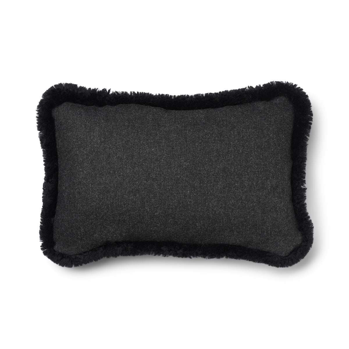 Short-Wool Sheepskin Cushion | SW trim | 52x52 cm | 34x52 cm Charcoal/Black
