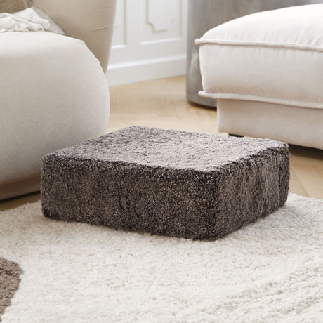 Short Wool Curly Sheepskin Pouf Anthracite