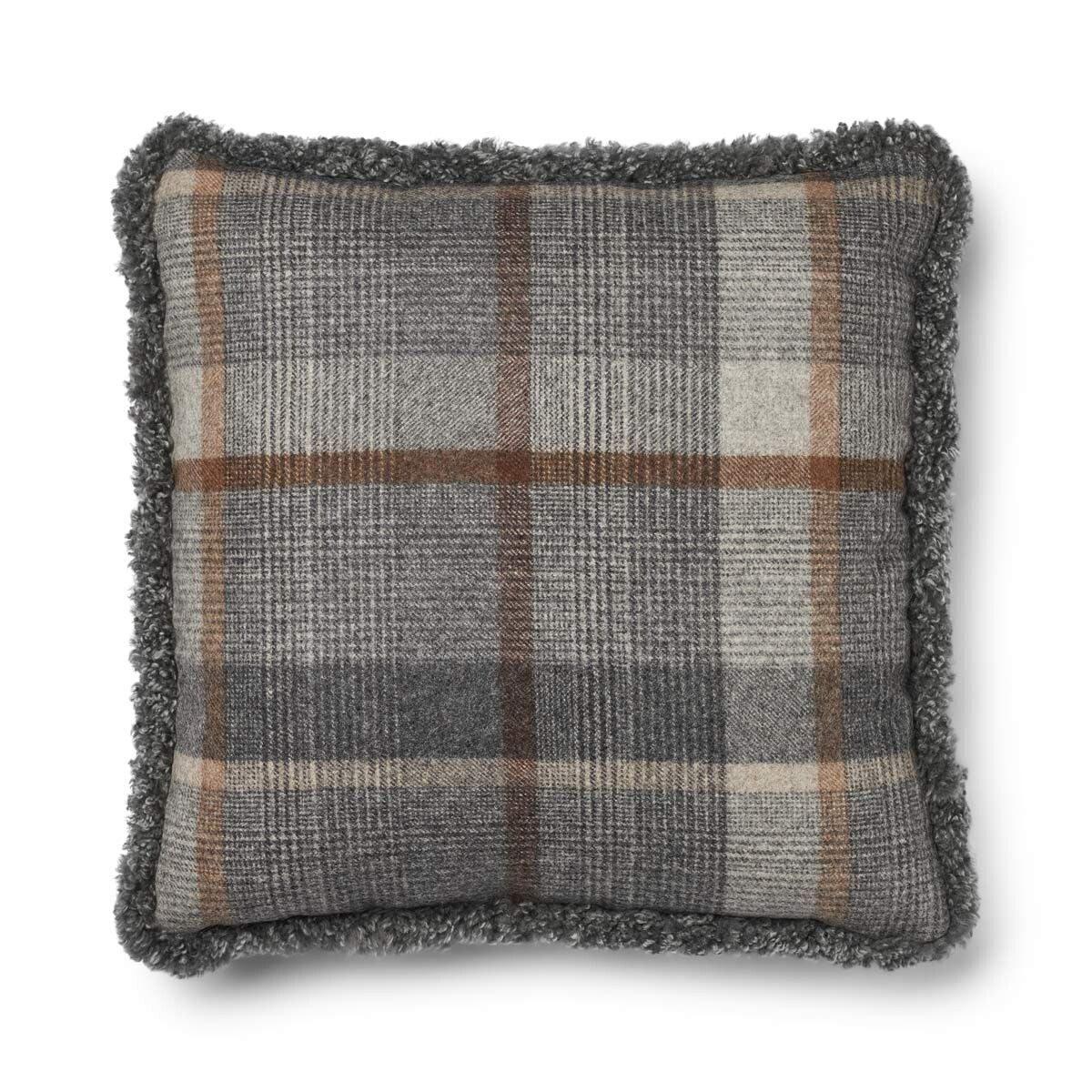 Wool Cushion | Doublesided | Short Wool trim | 52x52 cm | 34x52 cm Glencheck-Grey/Light Grey