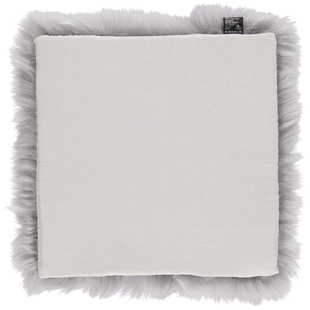 Long Wool Sheepskin Seat Cover | With Filling | 37x37 cm Light Grey