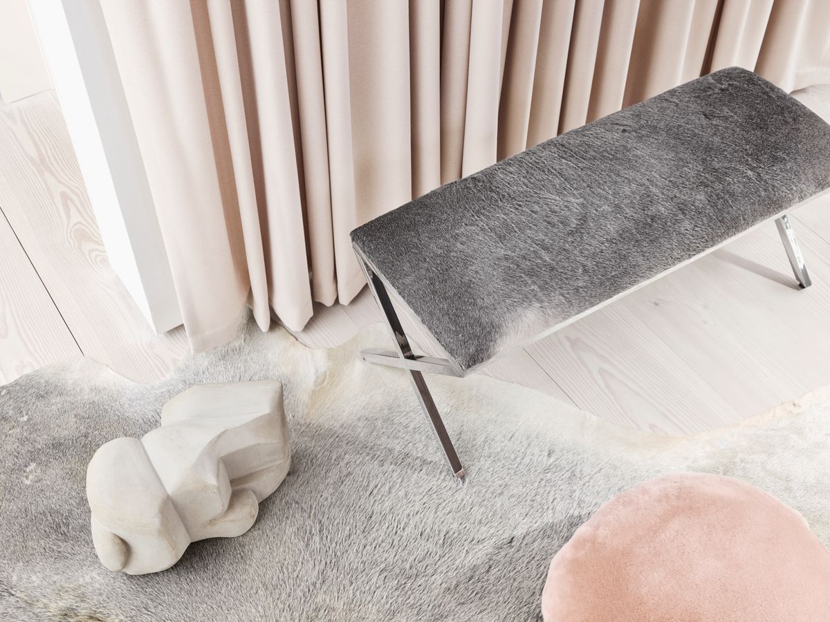 Bench Of Cow Hide | 110x42x45 cm Natural Grey