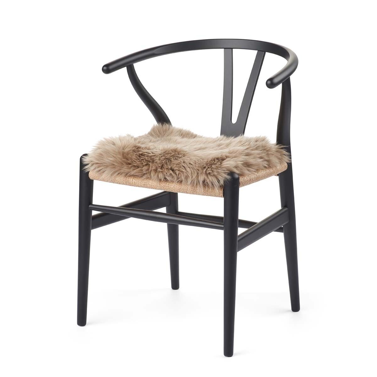Long Wool Sheepskin Seat Cover | With Filling | 37x37 cm Taupe