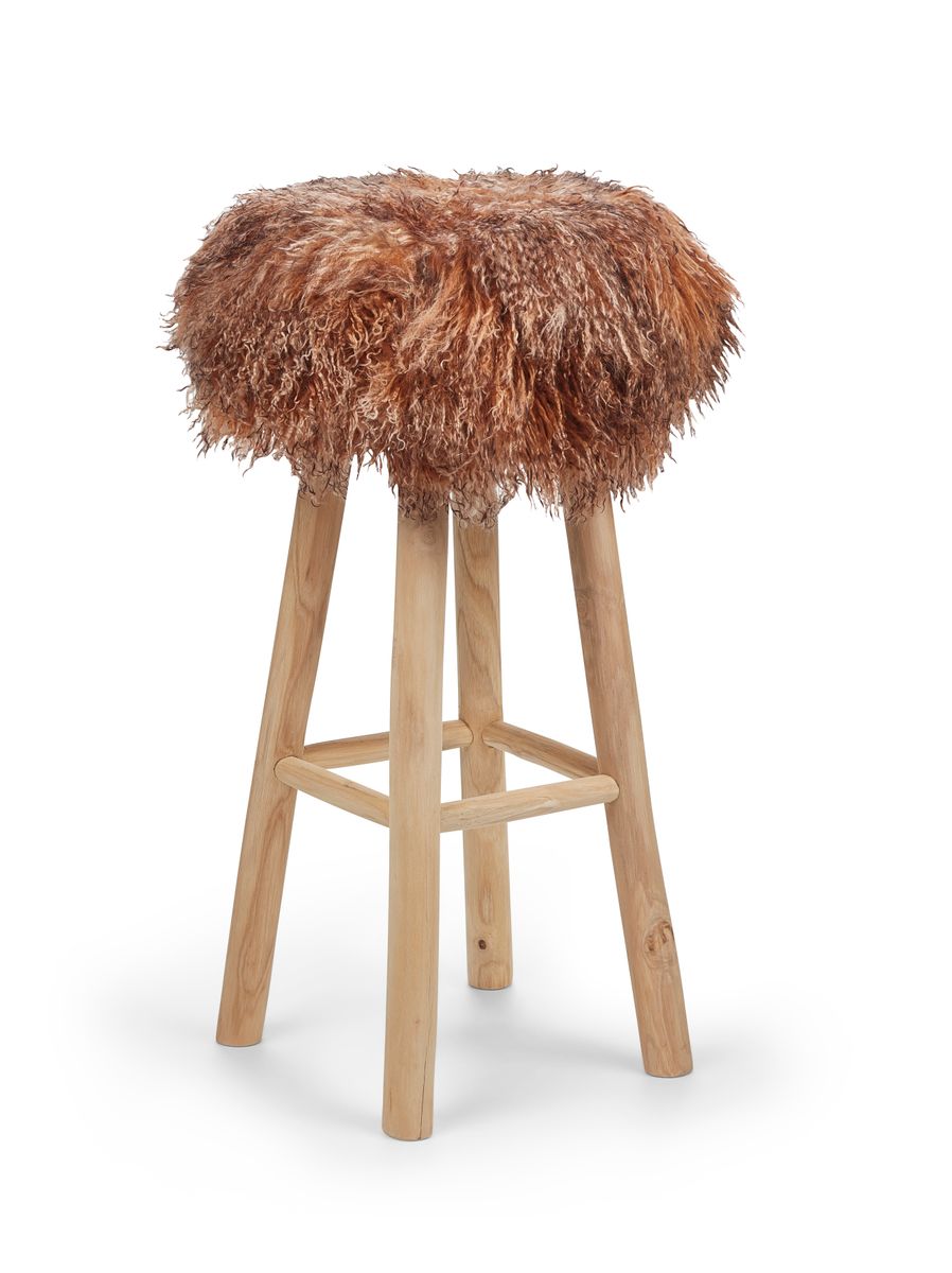 Theo Bar Stool + Cover | Oak Legs | Tibet Sheepskin Sunset