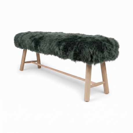 Theodor Bench | New Zealand Long Wool Sheepskin | 140x35x45 cm Malachite (Green)