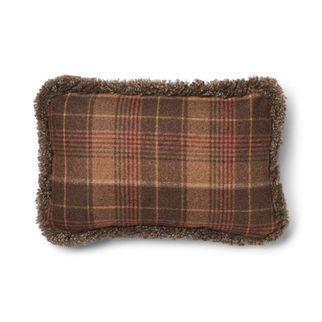 Wool Cushion Rectangular | Doublesided | Short Wool trim | 34x52 cm Cocoa-Dark Brown/Taupe